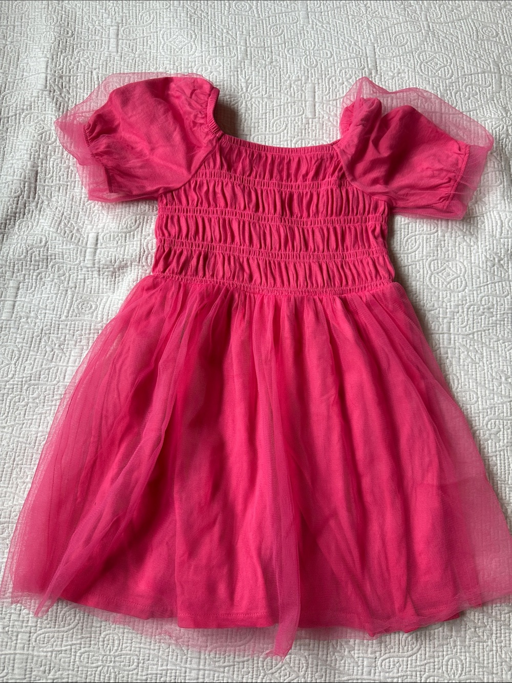 Crewcuts Hot Pink Tulle Puff Sleeve Dress